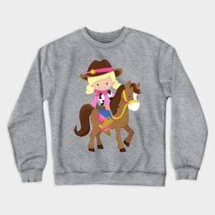 Cowgirl, Sheriff, Horse, Western, Blonde Hair Crewneck Sweatshirt